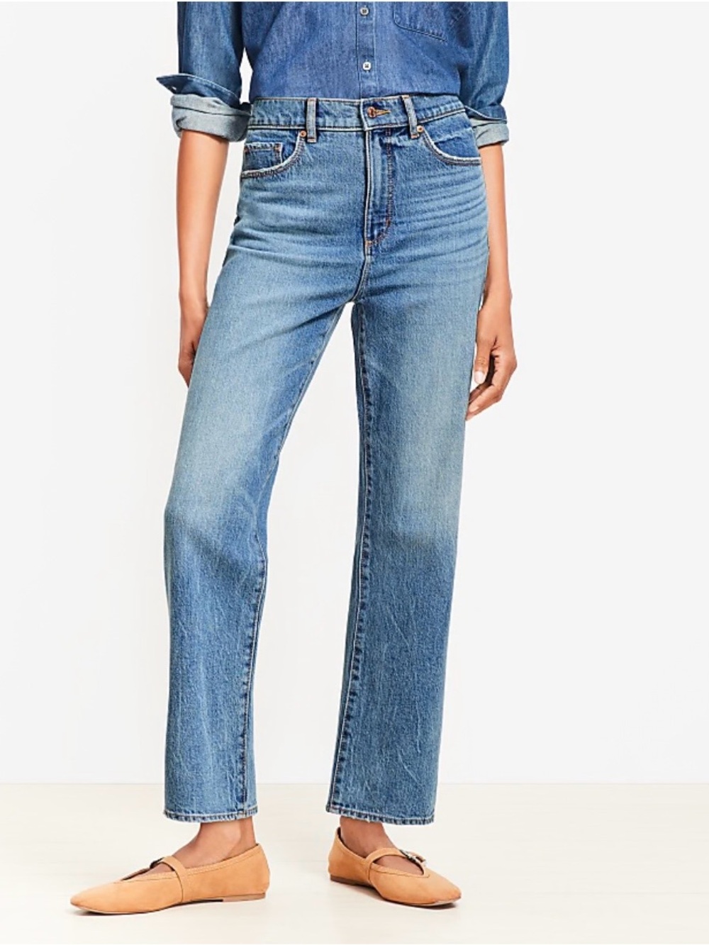 LOFT Curvy High Rise Straight Jeans in Authentic Vintage Mid Wash